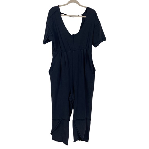 Free People Black Cozy Good Side Jumpsuit V Neck Short Sleeve Lounge Relaxed M - Picture 3 of 10